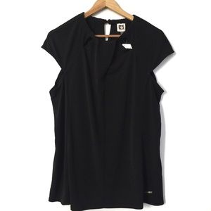 NWT Black Anne Klein Cap Sleeve  Blouse Size Large